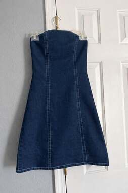 H&M Divided Strapless Denim Mini Dress with Contrast Stitching Size XS